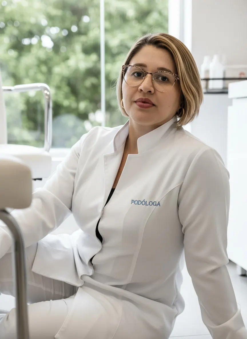 Retrato profissional em uniforme branco em clínica